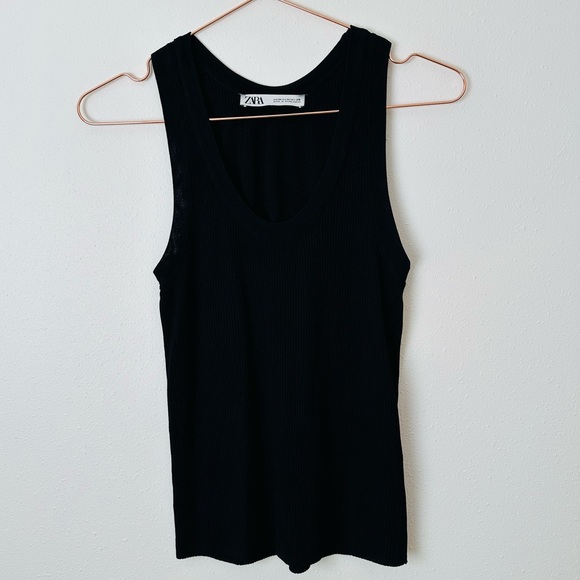 Zara black ribbed basic tank top - Picture 6 of 9